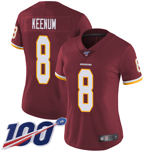 Washington Redskins Limited Burgundy Red Women Case Keenum Home Jersey NFL Football #8 100th